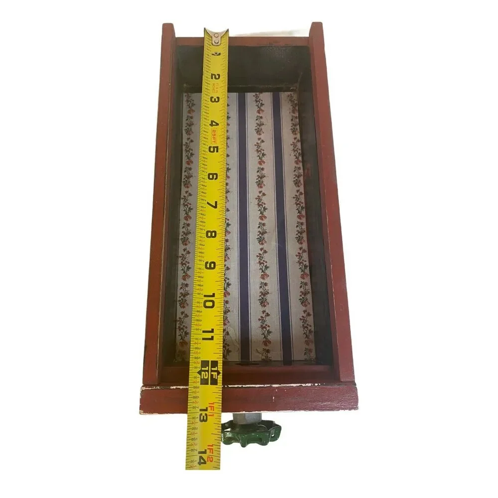 Farmhouse Wood Drawer Crate w/ Vintage Pig Feed Spigot Handle, Red/Black